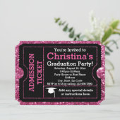 ホットピンクのグリッツ卒業パーティーチケット招待状 招待状 (スタンド正面)