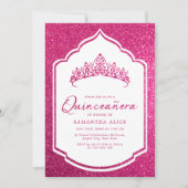 ホットピンクのグリティタリークラウンク恋しく思リンスキンセアニェラ 招待状 (正面)