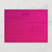 ホットピンクのサテンリボン ―― ぜひご参加ください インビテーションポストカード (裏面)