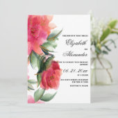 ホットピンクのサンゴの森の緑の金ゴールド結婚バラ 招待状 (スタンド正面)