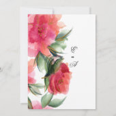 ホットピンクのサンゴの森の緑の金ゴールド結婚バラ 招待状 (裏面)