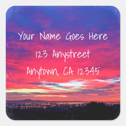 ホットピンクのサンセットコアスタのライト写真差出人住所 スクエアシール (正面)
