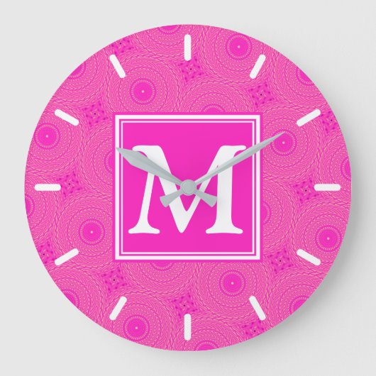 ホットピンクのサークルパターン ラージ壁時計 (正面)