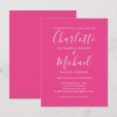 ホットピンクのシグネチャ結婚スクリプト インビテーションポストカード (正面/裏面)