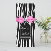 ホットピンクのシマウマパーティー招待状テンプレート 招待状 (スタンド正面)