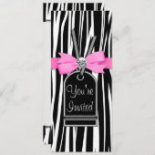 ホットピンクのシマウマパーティー招待状テンプレート 招待状 (正面/裏面)