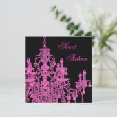 ホットピンクのシャンデリア スイート16 パーティー招待状 招待状 (スタンド正面)
