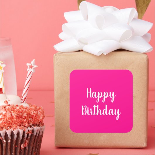 ホットピンクのシンプルな誕生日おめでとう スクエアシール (パーティー)