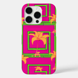 ホットピンクのジオフラワル iPhone 16 PROケース