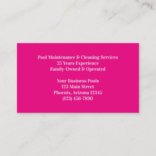 ホットピンクのスイミングプール写真 名刺 (裏面)