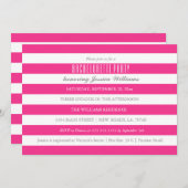 ホットピンクのストライプの花嫁お別れパーティー招待状 招待状 (正面/裏面)