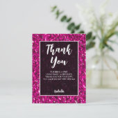 ホットピンクのスパークルグリッタースウィート16エレガントスクリプト サンキューカード (スタンド正面)