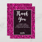 ホットピンクのスパークルグリッタースウィート16エレガントスクリプト サンキューカード (正面/裏面)