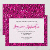 ホットピンクのスパークルグリッタースウィート16エレガントスクリプト 招待状 (正面/裏面)