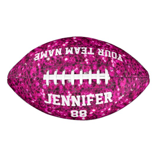 ホットピンクのスパークルフェイクグリッターきらきら光るあなたの名前チーム アメリカンフットボール (正面)