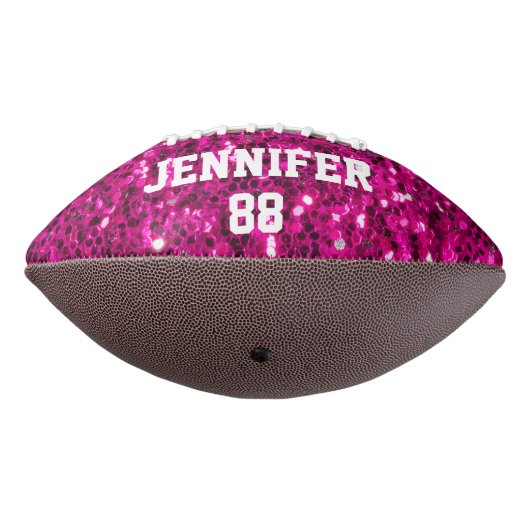 ホットピンクのスパークルフェイクグリッターきらきら光るあなたの名前チーム アメリカンフットボール (回転270)