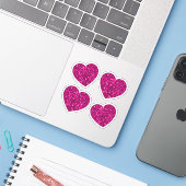 ホットピンクのスパークルフェイクグリッターハート シール (ノートパソコンとiPhone)