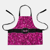 ホットピンクのスパークルフェイクグリッターモノグラム エプロン (正面)