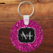 ホットピンクのスパークルフェイクグリッターモノグラム キーホルダー (正面)