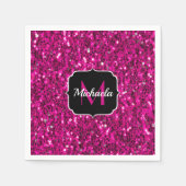 ホットピンクのスパークルフェイクグリッターモノグラム スタンダードカクテルナプキン (正面)