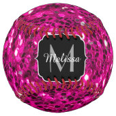 ホットピンクのスパークルフェイクグリッターモノグラム ソフトボール (正面)