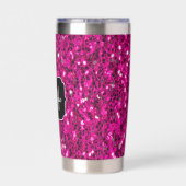 ホットピンクのスパークルフェイクグリッターモノグラム 保温保冷タンブラー (背面)