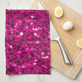 ホットピンクのスパークルフェイクグリッター キッチンタオル (四つ折り)