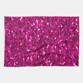 ホットピンクのスパークルフェイクグリッター キッチンタオル (横)