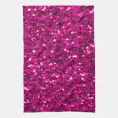 ホットピンクのスパークルフェイクグリッター キッチンタオル (縦)