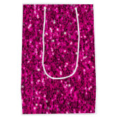 ホットピンクのスパークルフェイクグリッター ミディアムペーパーバッグ (裏面)