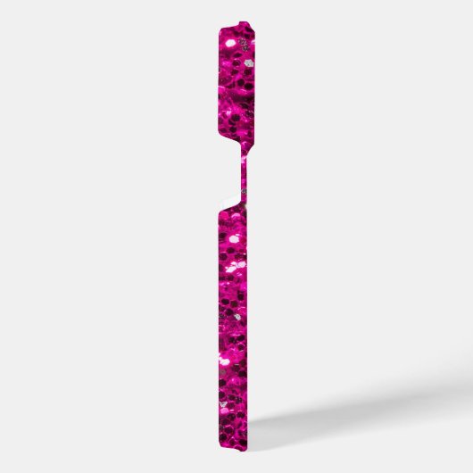 ホットピンクのスパークルフェイクグリッター iPhoneケース (右側面)