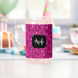 ホットピンクのスパークル ガーリーな輝き カスタムモノグラム ガラス缶