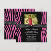 ホットピンクのゼブラの写真を使ったスイート16パーティー 招待状 (正面/裏面)