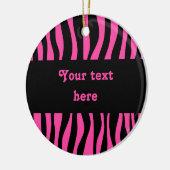 ホットピンクのゼブラストライプがあなたのテキストを追加 セラミックオーナメント (左)