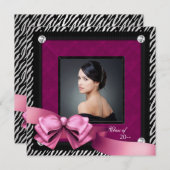 ホットピンクのゼブラ写真 卒業発表 案内状 (正面/裏面)