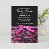 ホットピンクのゼブラ柄の女の子のベイビーシャワーの招待状 招待状 (スタンド正面)