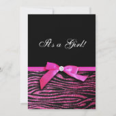 ホットピンクのゼブラ柄の女の子のベイビーシャワーの招待状 招待状 (裏面)