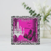 ホットピンクのゼブラ柄パーティー誕生日靴 招待状 (スタンド正面)