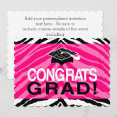 ホットピンクのゼブラ お嬢さんの卒業パーティーおめでとう 招待状 (正面/裏面)