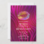 ホットピンクのゼブラ レインボー ゴールド グリッター リップ パーティー 招待状 (正面)