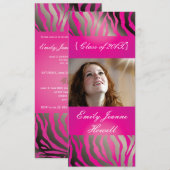 ホットピンクのゼブラ/卒業パーティー招待状 招待状 (正面/裏面)