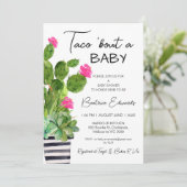 ホットピンクのタコ'ベビーサボテンの赤ちゃんシャワーについて 招待状 (スタンド正面)