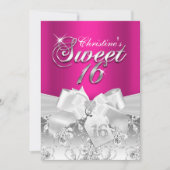 ホットピンクのダイヤモンドボウ Sweet 16 ご招待 招待状 (正面)