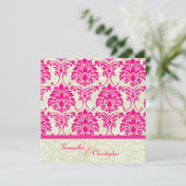 ホットピンクのダマスク/アイボリーダマスク結婚式招待状 招待状 (スタンド正面)