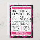 ホットピンクのダマスク & ブラックの結婚式招待状 招待状 (裏面)