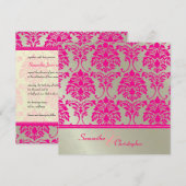 ホットピンクのダマスク/偽の銀の結婚式の招待状 招待状 (正面/裏面)