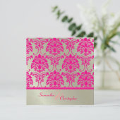 ホットピンクのダマスク/偽の銀の結婚式の招待状 招待状 (スタンド正面)
