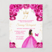 ホットピンクのダークスキンプリンセス誕生日パーティー ポストカード (正面)