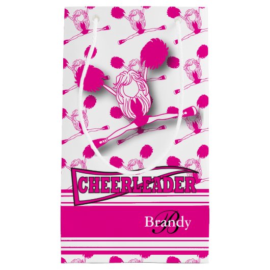 ホットピンクのチアリーダーをパーソナライズ スモールペーパーバッグ (正面)