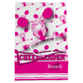 ホットピンクのチアリーダーをパーソナライズ ミディアムペーパーバッグ (裏面)